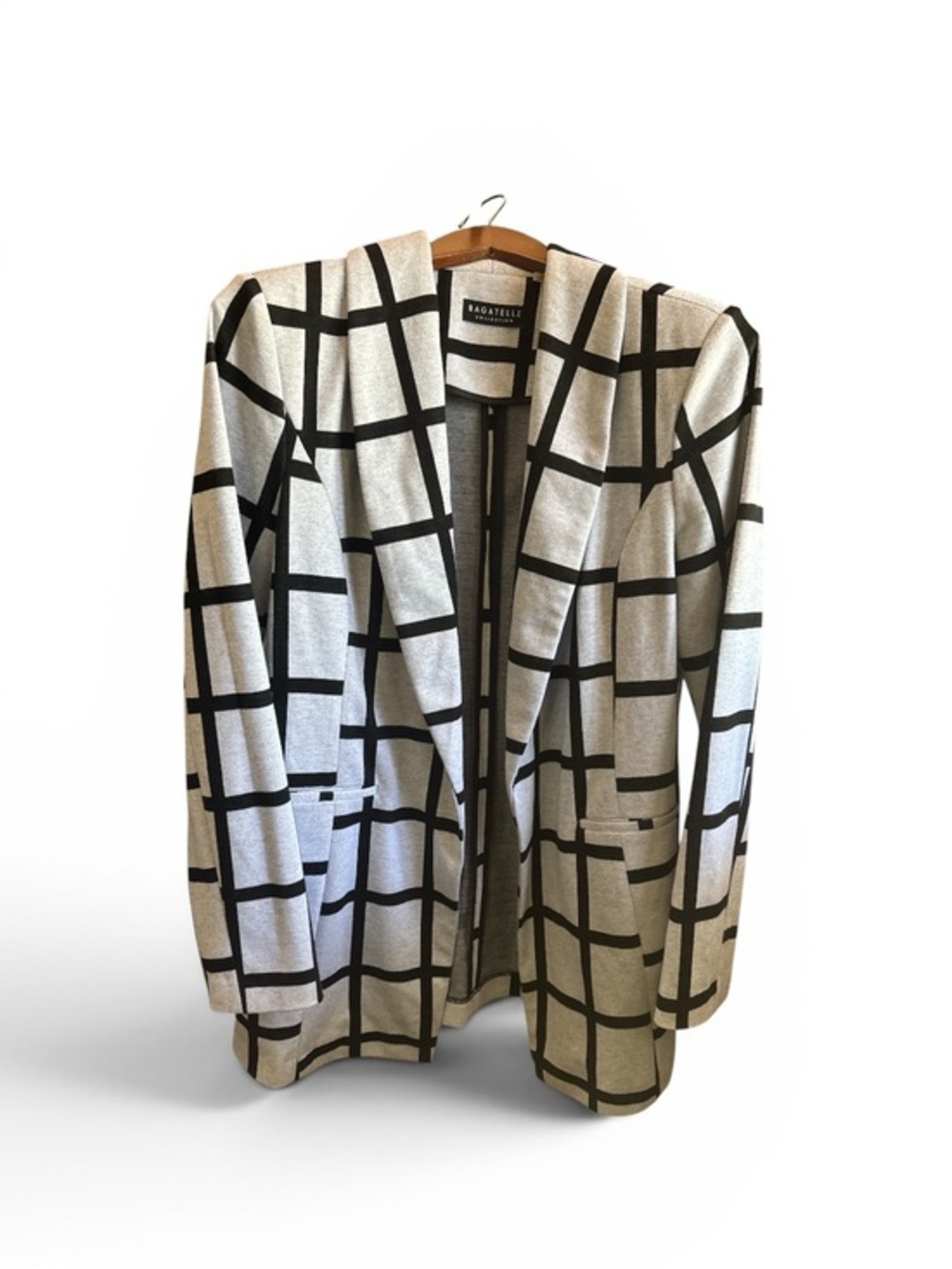 bagatelle Black & Grey Grid Open-Front Blazer Business Casual Boss Lady Medium